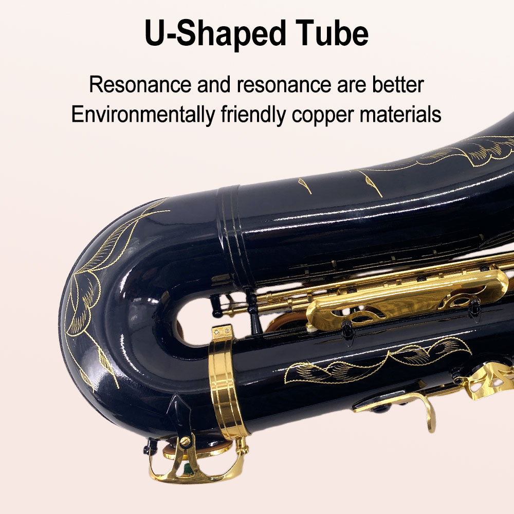 Yinfente Tenor Saxophone B flat Black Lacquer with Carrying Case Mouthpiece Reeds Cleaning Kit,Tenor Sax for Beginners, and Musicians
