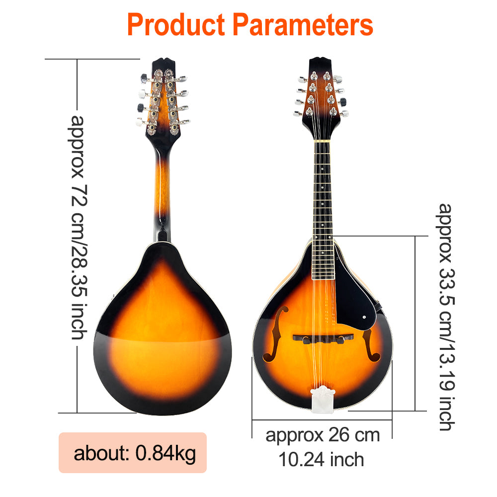Yinfente Mandolin Instrument a Style, 8 String, Lightweight Basswood Body - Acoustic Mandolin Kit with Gig Bag, Strap, Picks & Extra Strings for Beginners & Professionals