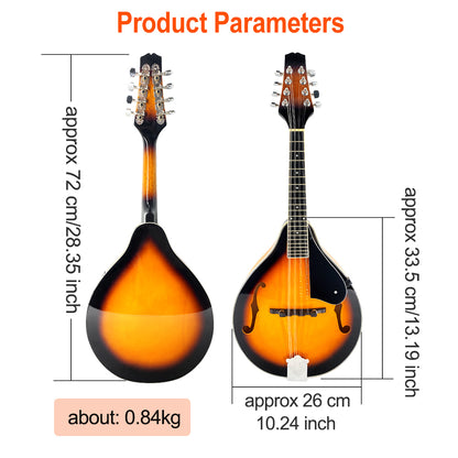 Yinfente Mandolin Instrument a Style, 8 String, Lightweight Basswood Body - Acoustic Mandolin Kit with Gig Bag, Strap, Picks & Extra Strings for Beginners & Professionals