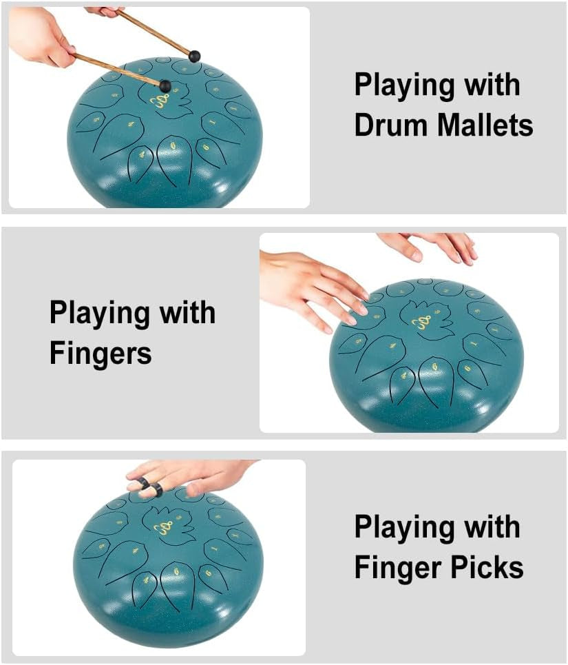 13 Inches 15 Notes Rain Drum for outside Garden, Steel Tongue Drum with Mallets & Carry Bag Musical Instrument for Adults D Major