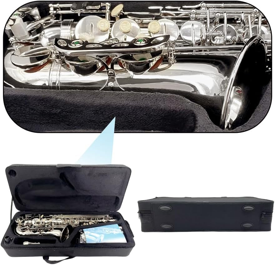 Saxophone Alto Beginner Kit for Adults & Students - Eb Nickel-Plated Sax with Case, Reeds, Mouthpiece & Straps - Professional Setup, Easy to Play (Nickel)