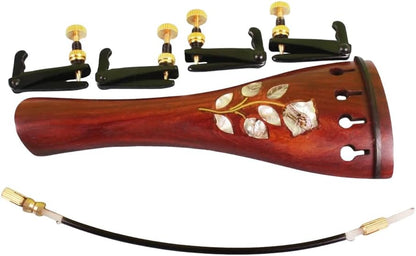 4/4 Violin Parts Kit Full Size Violin Accessories Natural Redwood Peg Tailpiece Fine Tuner Chin Rest Clamp End Pin (4/4-Redwood)