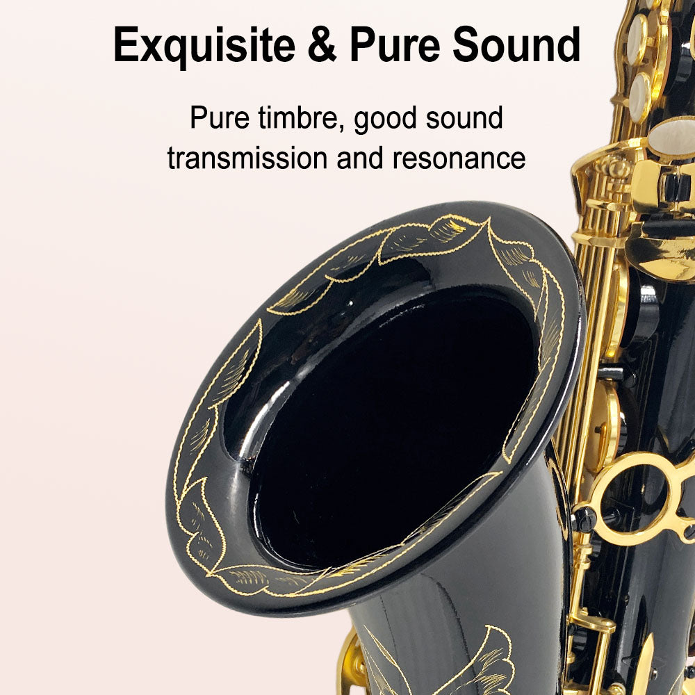 Yinfente Tenor Saxophone B flat Black Lacquer with Carrying Case Mouthpiece Reeds Cleaning Kit,Tenor Sax for Beginners, and Musicians