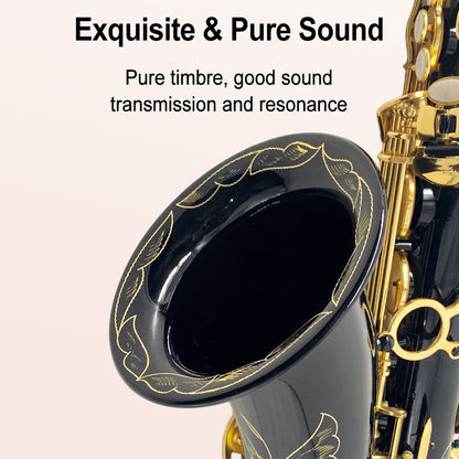 Yinfente Tenor Saxophone B flat Black Lacquer with Carrying Case Mouthpiece Reeds Cleaning Kit,Tenor Sax for Beginners, and Musicians