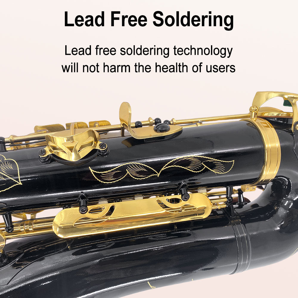 Yinfente Tenor Saxophone B flat Black Lacquer with Carrying Case Mouthpiece Reeds Cleaning Kit,Tenor Sax for Beginners, and Musicians