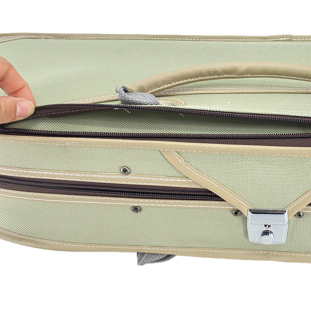 4/4 Violin Case Halfmoon Shape Lightweight with Hygrometer Shoulder Strap Padding Green Case