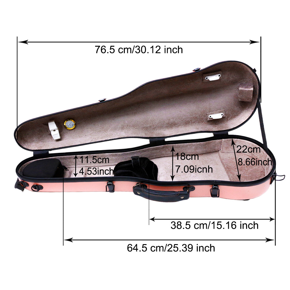 Violin Case 4/4 Hard Shell Carbon Fiber Lightweight Triangle Case with Backstraps External Accessory Storage Bag (Pink)