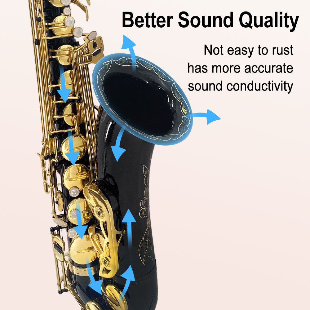 Yinfente Tenor Saxophone B flat Black Lacquer with Carrying Case Mouthpiece Reeds Cleaning Kit,Tenor Sax for Beginners, and Musicians