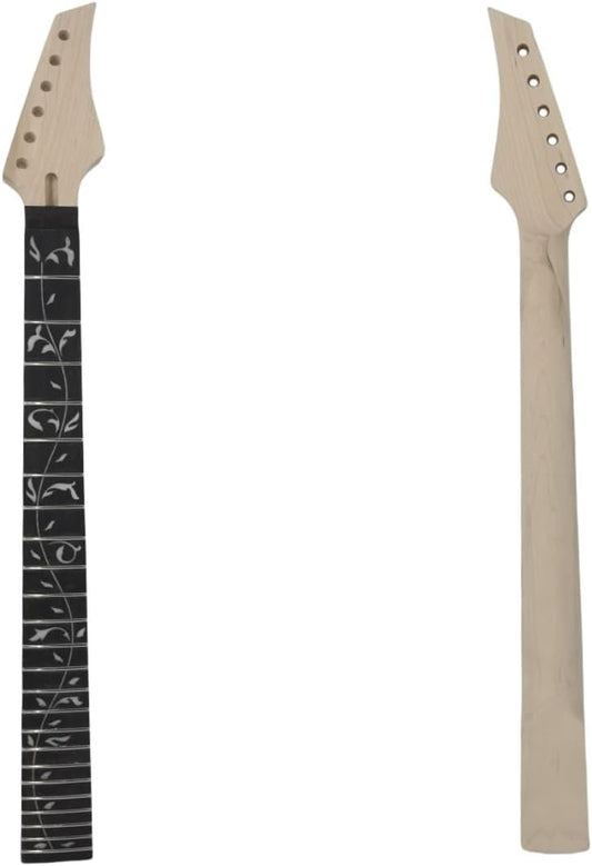 Electric Guitar Neck 24 Fret 25.5Inch Maple Wood Guitar Necks with Rosewood Fretboard Tree Vine Inlay NO Paint DIY Guitar Project Floyd Rose Locking Style
