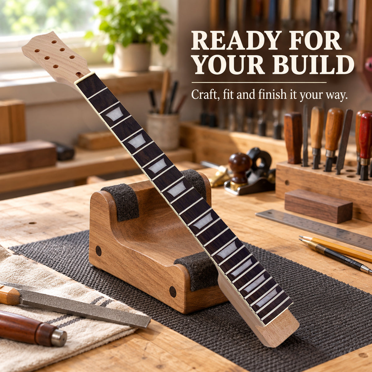 Yinfente unfinished guitar neck replacement 22 fret 24.75 inch SG heel Mahogany Rosewood guitar Fretboard Block Inlay