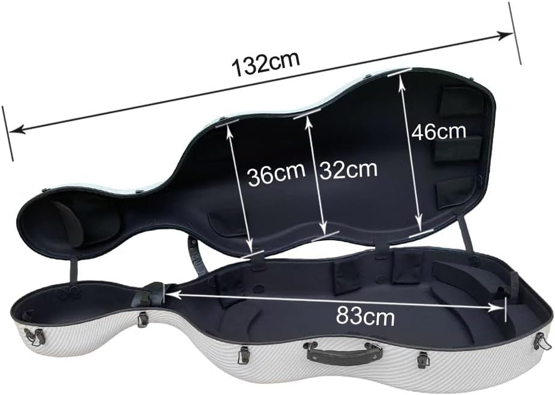 Carbon Fiber Cello Case 4/4 Full Size Hard Shell with Lock & Backpack Straps,Wheels 3.8Kg Lightweight Hard Case for Student