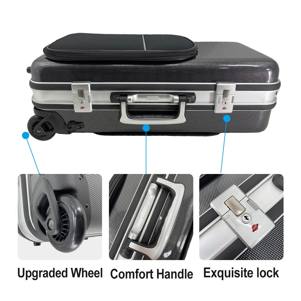 Alto Saxophone Case with Wheels - Alto Sax Bag with Pull Rod, Handle, Shoulder Strap Carbon Fiber Roller Bag Hard Shell Easy to Carry Black