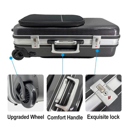 Alto Saxophone Case with Wheels - Alto Sax Bag with Pull Rod, Handle, Shoulder Strap Carbon Fiber Roller Bag Hard Shell Easy to Carry Black