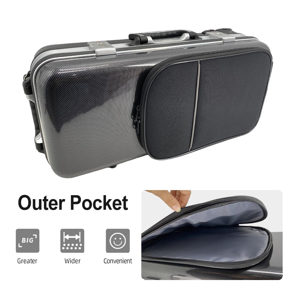 Alto Saxophone Case with Wheels - Alto Sax Bag with Pull Rod, Handle, Shoulder Strap Carbon Fiber Roller Bag Hard Shell Easy to Carry Black
