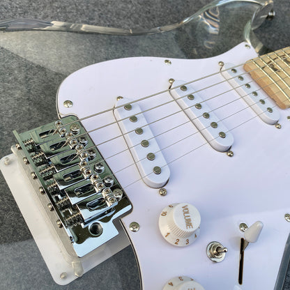 Electric Guitar Kit Transparent Acrylic Guitar,Full Size Solid Body for Beginners with Maple Neck Rosewood Fretboard& LED Light Blue,Strap,Tremolo Bra, Cable,Picks SSS