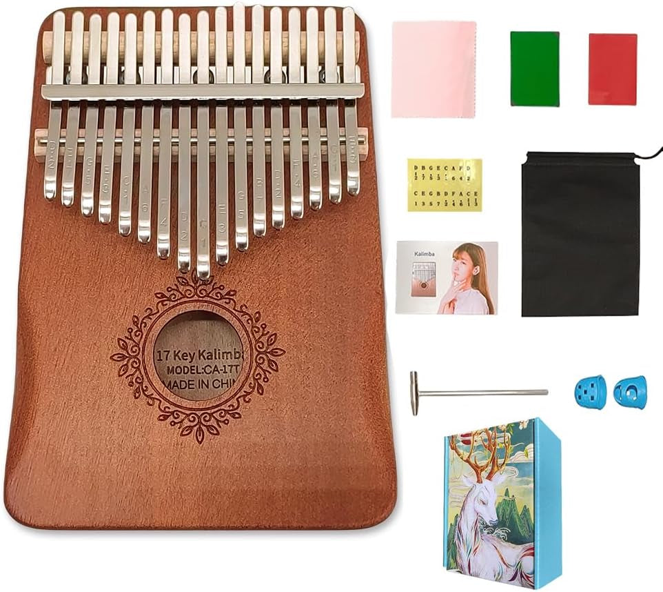 Kalimba 17 Key Thumb Piano Wooden Finger Piano with Tuning Hammer，Instructions，Carrying Bag Gifts for Adults，Beginners