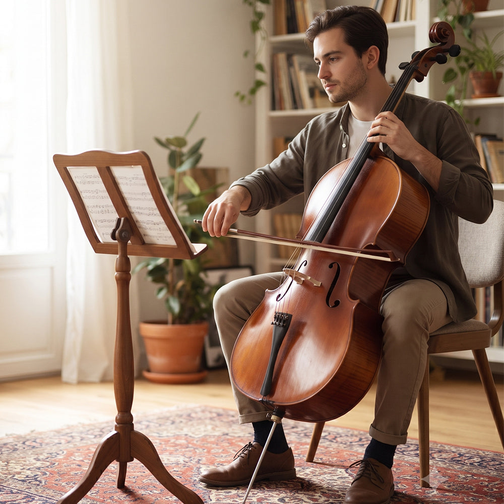 Yinfente 1/4 Cello for Beginner Student and Adult 4-String Acoustic Cello kit with Brazilwood Bow Soft Bag Rosin and Bridge