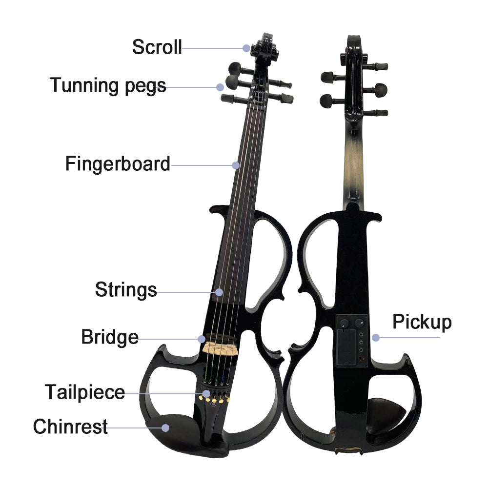 Yinfente 16Inch Silent Electric Viola Solid Wood 5 String with Ebony Fittings Hard Case Brazilwood Bow AUX Cable Cleaning Cloth Extra Strings Shoulder Rest Black FCGDA