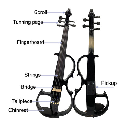 Yinfente 16Inch Silent Electric Viola Solid Wood 5 String with Ebony Fittings Hard Case Brazilwood Bow AUX Cable Cleaning Cloth Extra Strings Shoulder Rest Black FCGDA