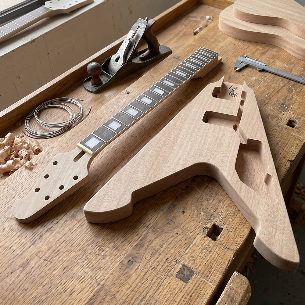Yinfente DIY Electric Guitar Kit build on own Flying V HH pickups style 22fret 24.75inch