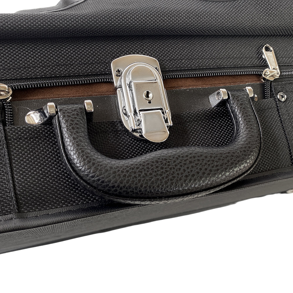 Yinfente Double Violin Case 4/4 Full Size Wooden Oblong Double Viola Box Adjustable Backstrap, Four Bow Holders (Black)