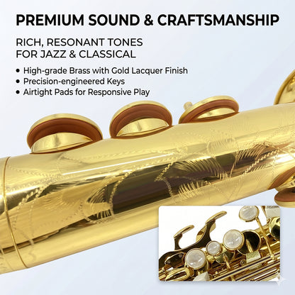 Yinfente Straight Soprano Saxophone Bb B Flat Sax with Case, Mouthpiece,Reeds & Accessories Brass Woodwind Instrument for Beginners,Adults & Advanced Players