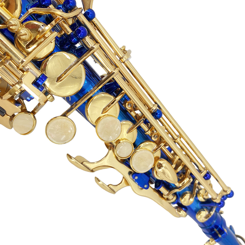 Bb Soprano Saxophone Straight Gold Sax Instruments for Beginners Students with Mouthpiece Carrying Case Straps 10Reeds (Blue)