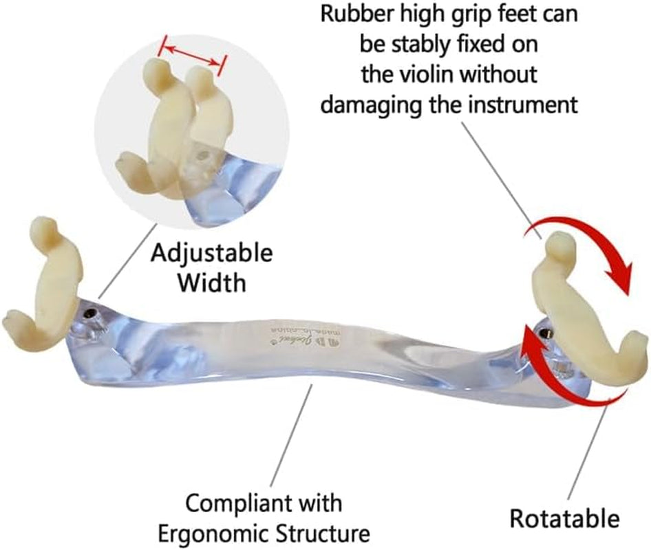 Adjustable Height Width Violin Shoulder Rest 3/4 Size Transparent Acrylic Silicone Feet Violin Shoulder Rest
