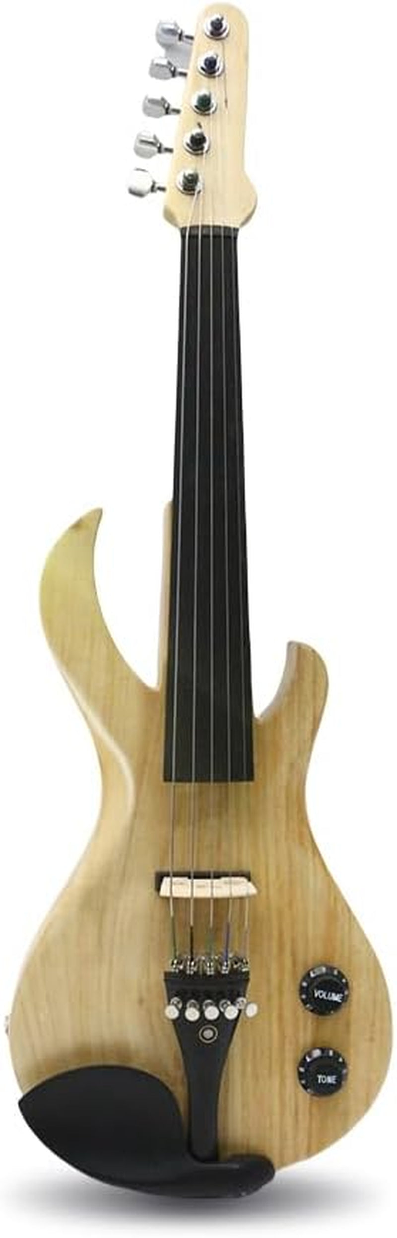 5 String Electric Violin 4/4 Full Size Solid Wood Beginner Violin Guitar Shape Ebony Parts with Case,Bow,Cleaning Cloth,Rosin