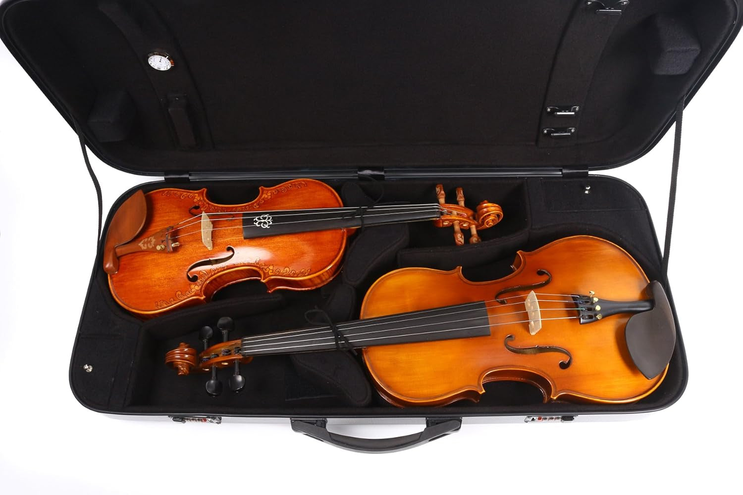 Double Violin Case for Violin/Viola Case Mixed Carbon Fiber 4/4 Full Size Black/White (White)