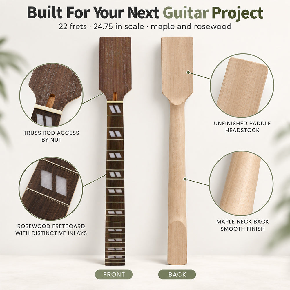 Yinfente New Guitar Neck 22fret 24.75Inch Mahogany Rosewood ibanez Head parallel Inlay Normal Nut