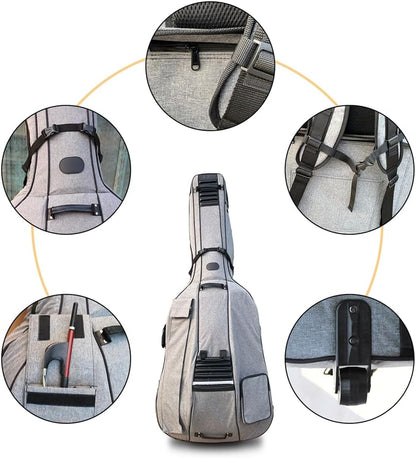 3/4 Upright Bass Gig Bag with Adjustable Backstrap&Handle&Wheel&More Storage Pockets Double Bass Bag for Musicians Durable and Portable Gray