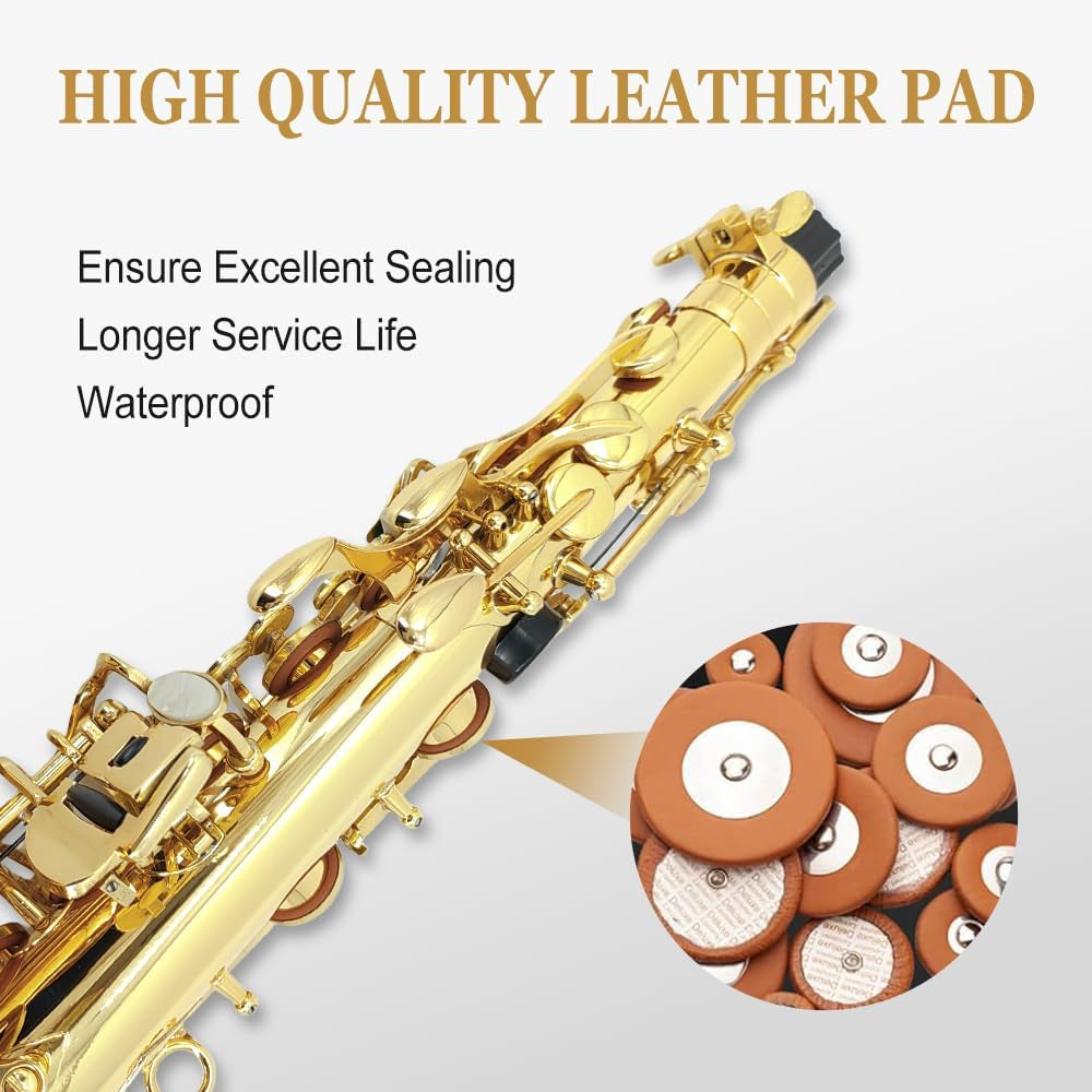 Alto Saxophone Beginner Kit for Adults & Students - Eb Gold Lacquer Full Brass Instrument with Case, Reeds, Mouthpiece & Cleaning Kit - Professional Sound & Easy to Play (Gold)