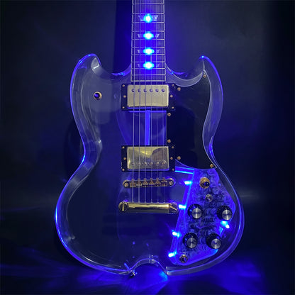 Yinfente LED Light Electric Guitar Transparent Acrylic Body Crystal Guitar Maple Neck Sweet Tone