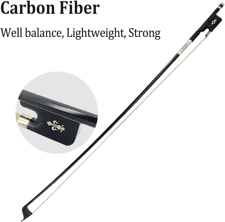 Carbon Fiber Cello Bow 4/4 Full Size Natural White Mongolian Stallion Horse,Sheep Leather Grip Well Balance&Lightweight& Pernambuco Level for Musician of All Skill Levels
