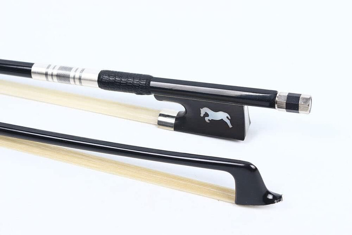 New 4/4 Violin Bow Black Carbon Fiber Stick Horse Inlay AAA Bow Hair Ebony Frog