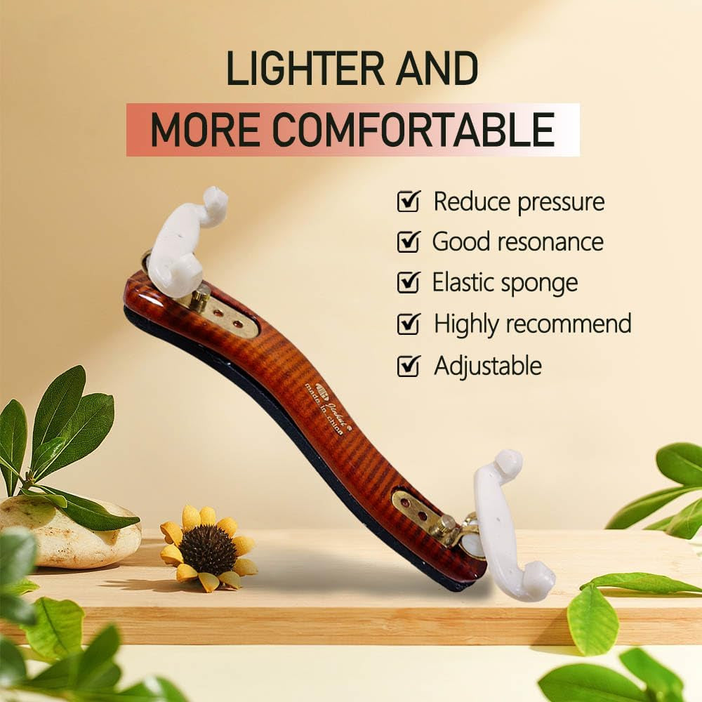Violin Shoulder Rest 4/4 Full Size Flame Maple Wood Violin Shoulder Rest 3/4 Adjustable Width Violin Part (Brown)