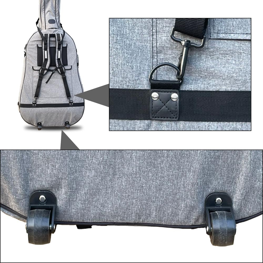 3/4 Upright Bass Gig Bag with Adjustable Backstrap&Handle&Wheel&More Storage Pockets Double Bass Bag for Musicians Durable and Portable Gray