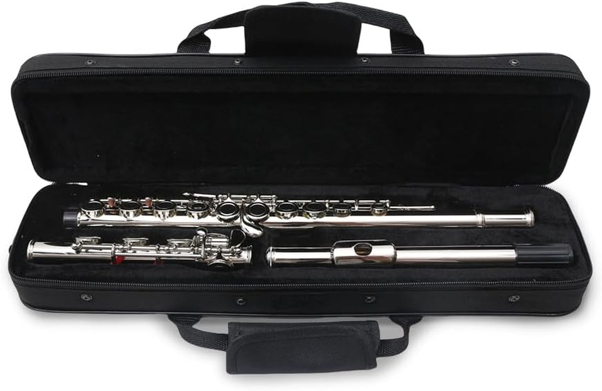 Flute 17 Key Closed Hole C Flute for Beginner Cleaning Kit with Gloves Cloth Tuning Rod Hard Case Nickel Siver, 17 Key Flute Instrument Student Flutes(Closed Hole,Silver)