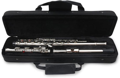 Flute 17 Key Closed Hole C Flute for Beginner Cleaning Kit with Gloves Cloth Tuning Rod Hard Case Nickel Siver, 17 Key Flute Instrument Student Flutes(Closed Hole,Silver)