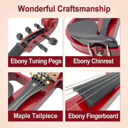 Yinfente 5 String Electric Viola 16inch Full Size Solid Wood Ebony Parts Burgundy Red Free Case Bow