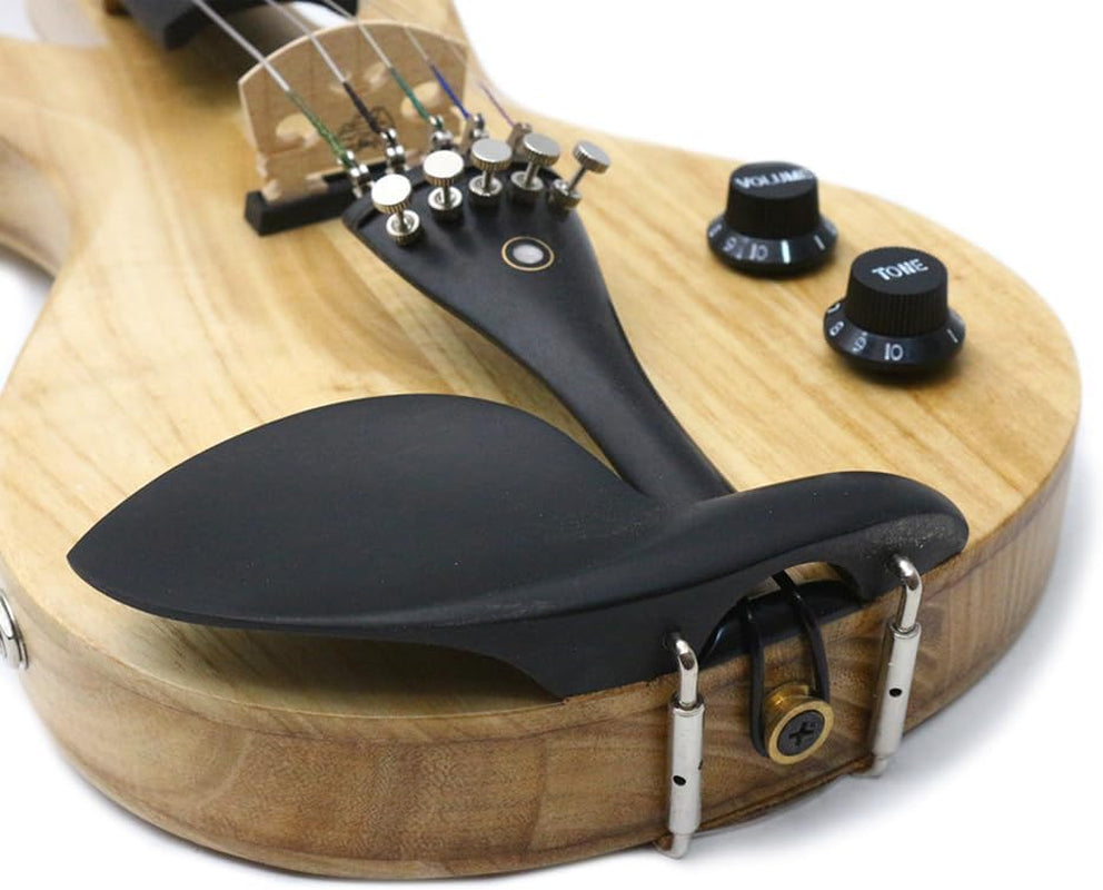 5 String Electric Violin 4/4 Full Size Solid Wood Beginner Violin Guitar Shape Ebony Parts with Case,Bow,Cleaning Cloth,Rosin