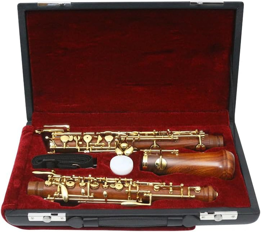 Professional Oboe Gold Plated Rosewood C Key Left F Resonance Semi-Automatic Woodwind Instrument with Oboe Accessories