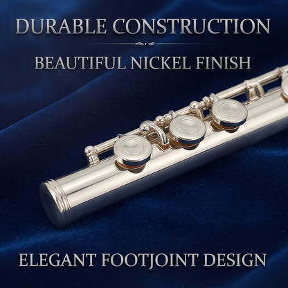 Yinfente 16 Hole C Flute with Gloves, Cleaning Rod, Case, Tuning Key and Extra Reeds - Nickel Silver Body, Closed Hole, for Student and Beginner