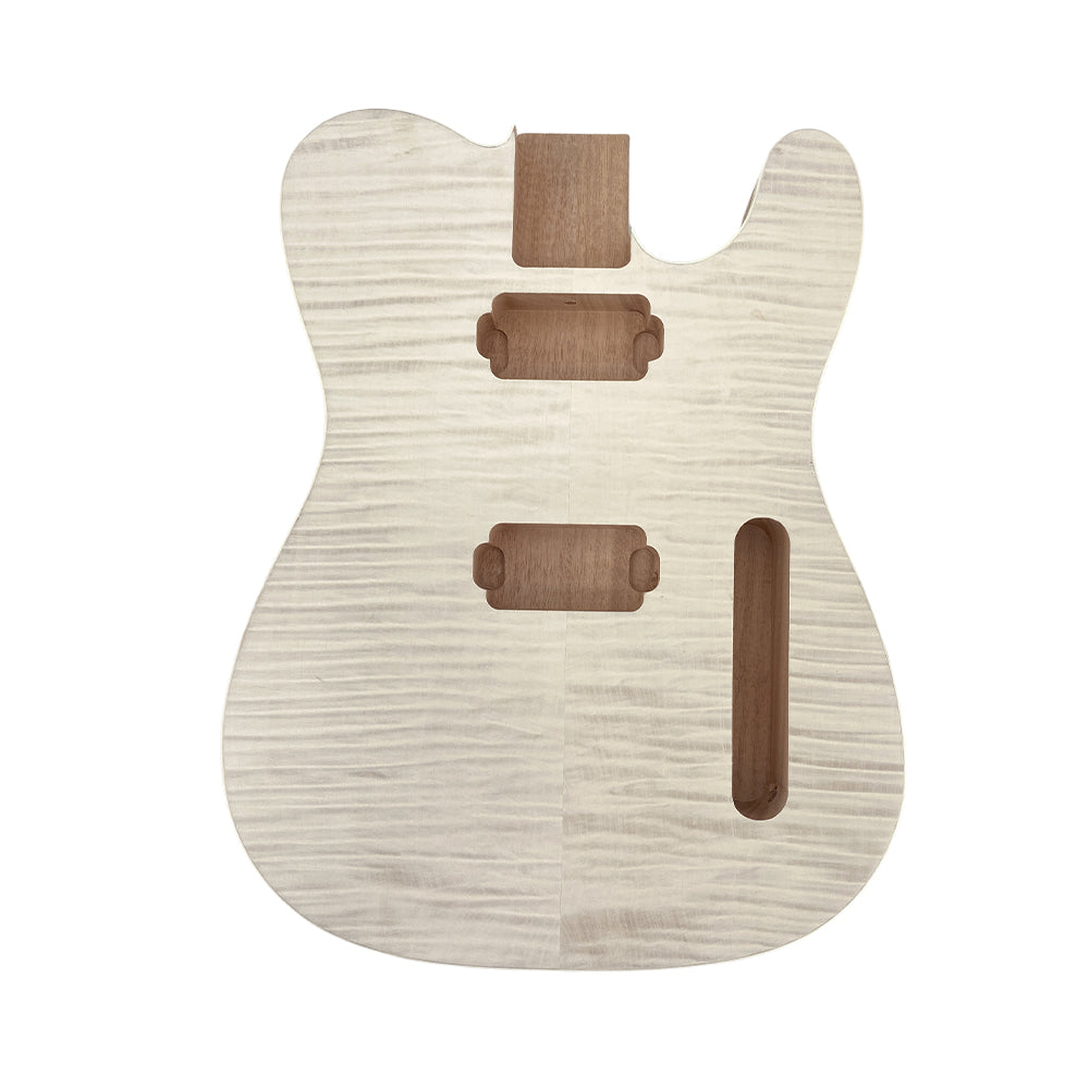 Yinfente Electric Guitar Body Replacement Mahogany Maple Wood Guitar Body for Tele Guitar Unfinished 25.5 Inch Scale Flame Maple Veneer HH Pickups
