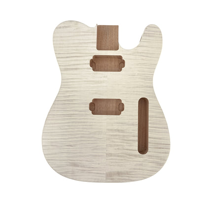 Yinfente Electric Guitar Body Replacement Mahogany Maple Wood Guitar Body for Tele Guitar Unfinished 25.5 Inch Scale Flame Maple Veneer HH Pickups