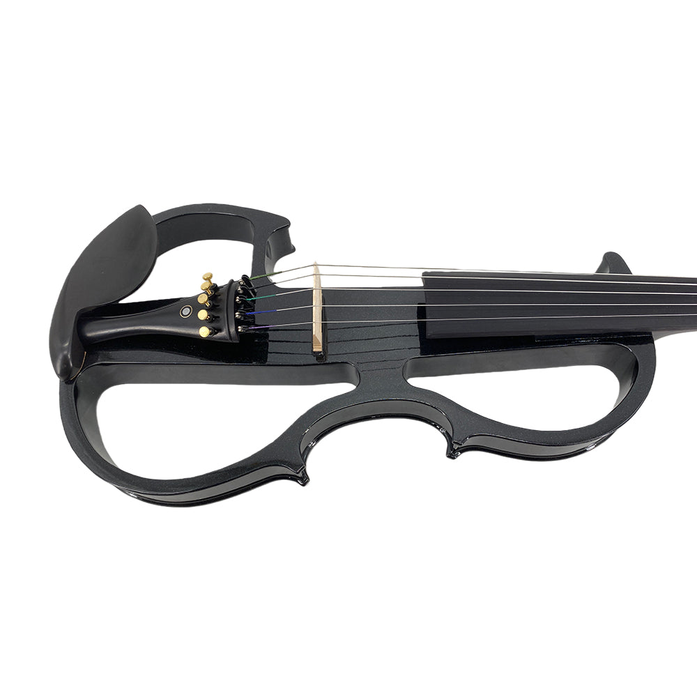 Yinfente 16Inch Silent Electric Viola Solid Wood 5 String with Ebony Fittings Hard Case Brazilwood Bow AUX Cable Cleaning Cloth Extra Strings Shoulder Rest Black FCGDA
