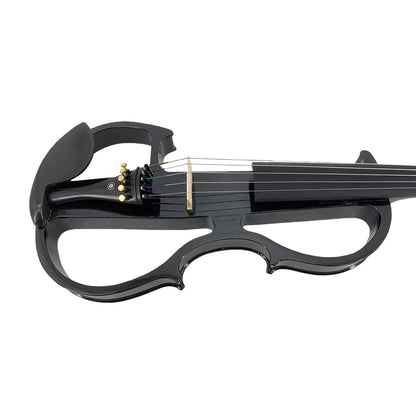 Yinfente 16Inch Silent Electric Viola Solid Wood 5 String with Ebony Fittings Hard Case Brazilwood Bow AUX Cable Cleaning Cloth Extra Strings Shoulder Rest Black FCGDA