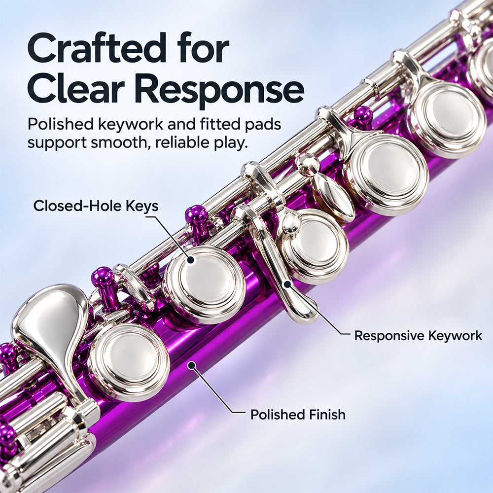 Yinfente 16 Hole C Flute with Gloves, Cleaning Rod, Case, Cleaning Clothe - Nickel Silver Body, Closed Hole, for Student and Beginner