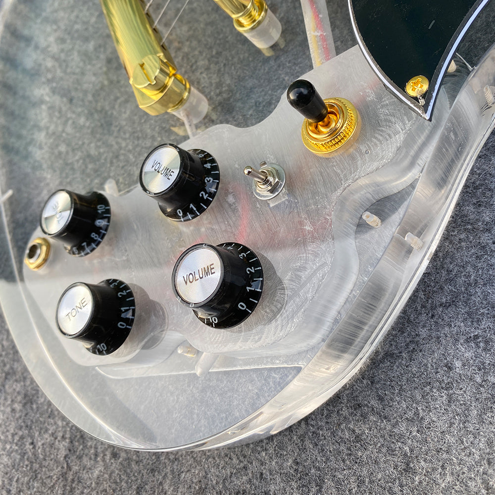 LED Light Electric Guitar Transparent Acrylic Body Crystal Guitar Maple Neck Sweet Tone (Kit-Led-Sg)